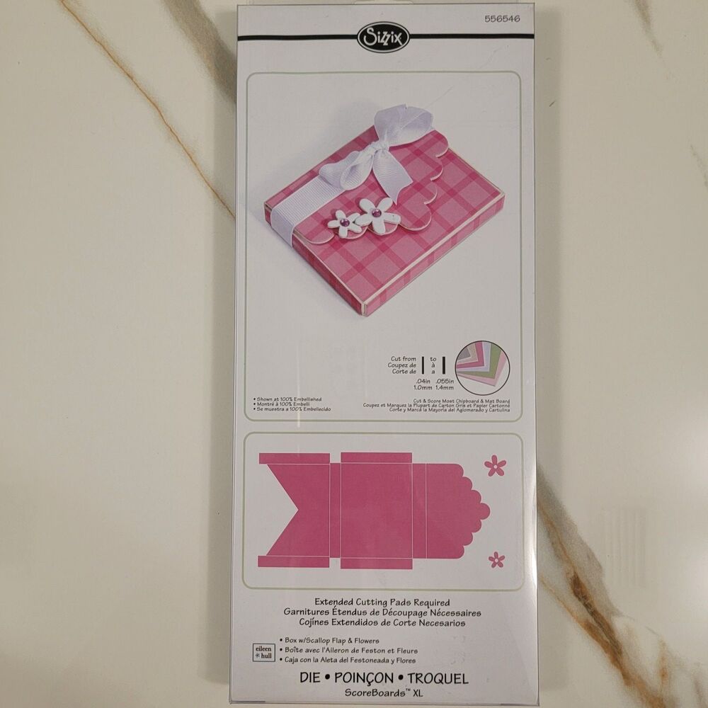 ScoreBoards XL Sizzix BOX w/SCALLOP FLAP & FLOWERS by Eileen Hull #556546 NIB